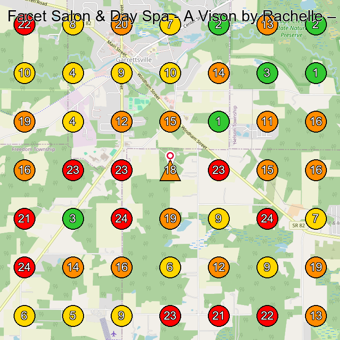 Facet Salon & Day Spa - A Vison by Rachelle Hair Salon GeoGrid ranking map for Garrettsville OH